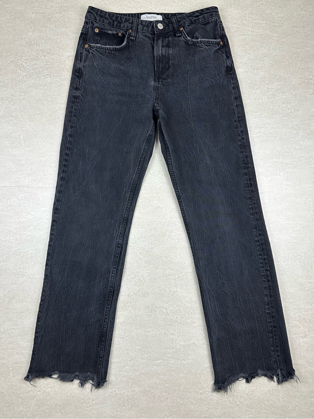 Zara Woman Premium Denim Washed Black Distressed Raw Hem Jeans Size 4